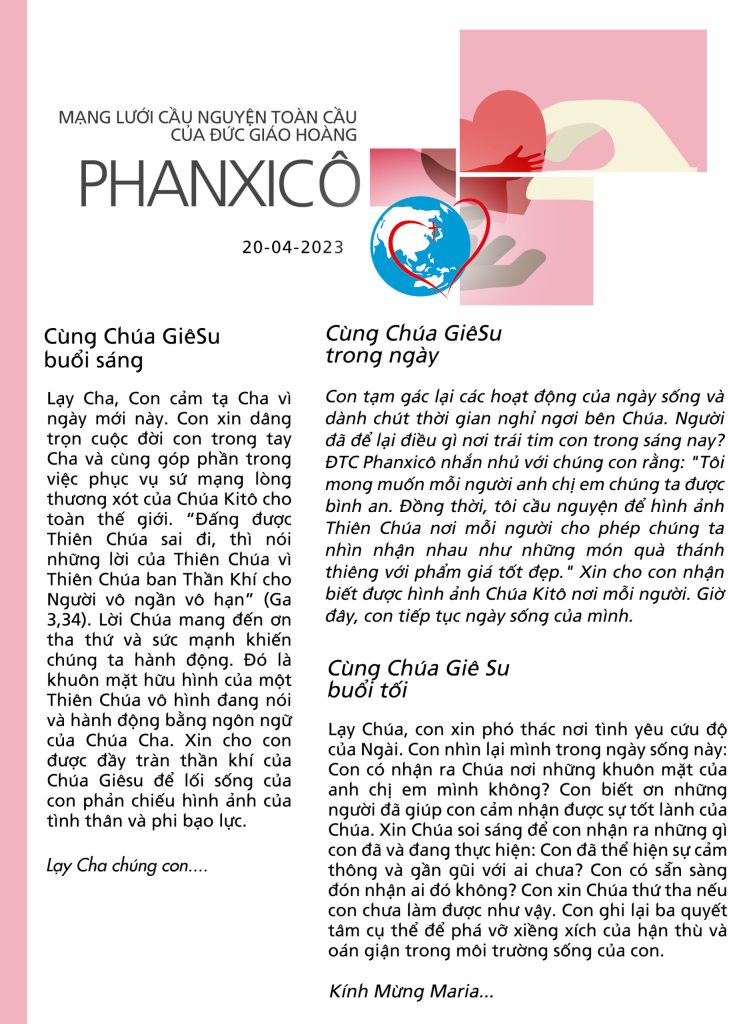 Mạng lưới cầu nguyện toàn cầu của Đức Thánh Cha – Ngày 20 tháng 4